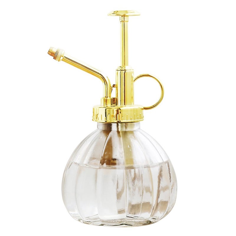 Ebristar Plant Mister, 6.5" Tall Decorative Glass Water Spray Bottle with Gold Top Pump Small Watering Can by Ebristar - Clear - Image 1